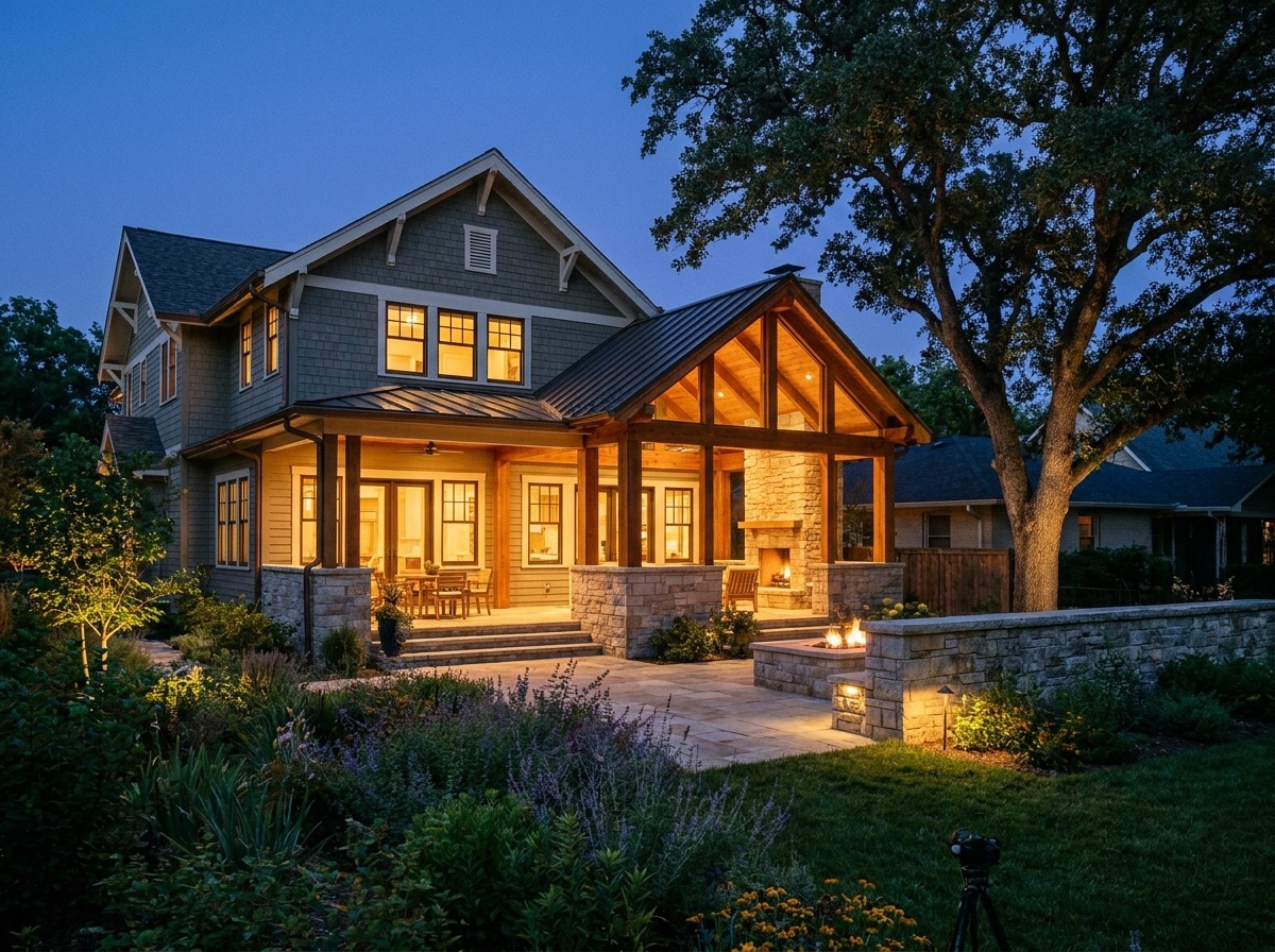 Rear addition lit at dusk